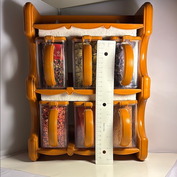 Plastic Orangish brown Kitchen Food/ Spices Storage Rack with Plastic Jars - Picture 3 of 6